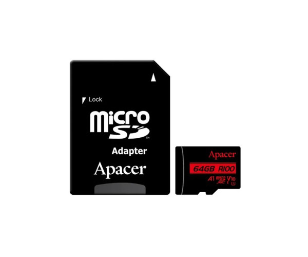 Apacer R100 MicroSDXC UHS-I U1 V10 A1 64GB Class-10 Memory Card with Adapter