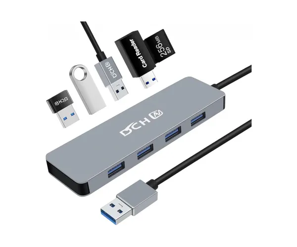 Dtech DCH-2947 USB Male to Quad USB 3.0 Female Grey HUB
