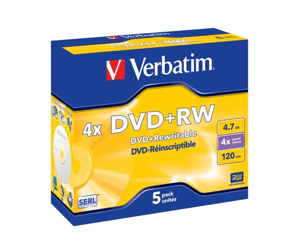 VERBATIM DVD+RW 4.7GB 4X 5PK JEWEL CASE