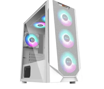 PC POWER PANZER Mesh White ATX Gaming Casing With 4 X ARGB Fan