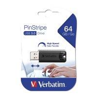 Verbatim 49318 64GB USB 3.0 Pinstripe Retractable Flash Drive Black