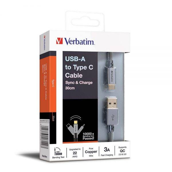 Verbatim 66149 30cm Sync & Charge USB-A to Type C Cable - Grey